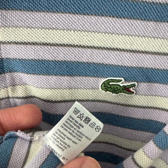 Lacoste Purple Blue White Stripes Polo Shirt L - Picture 5 of 6